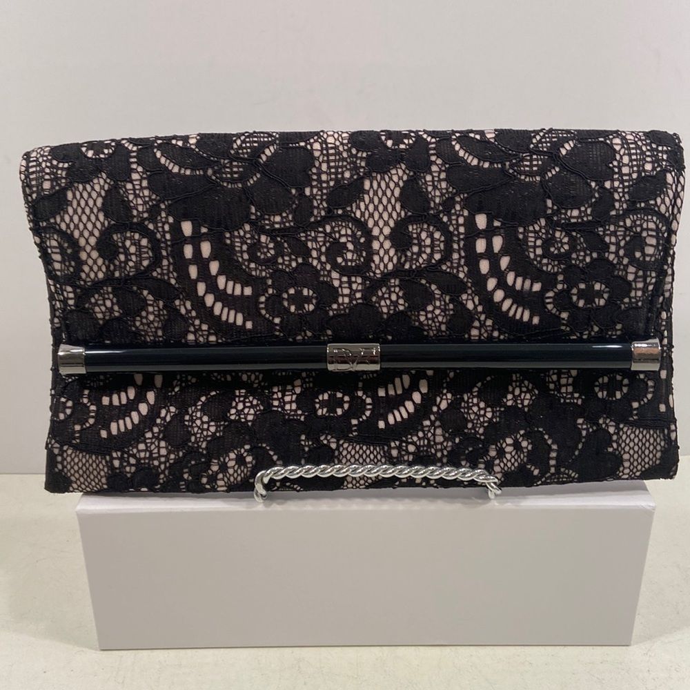 Diane von Furstenberg Black Lace Evening Envelope Clutch Bag